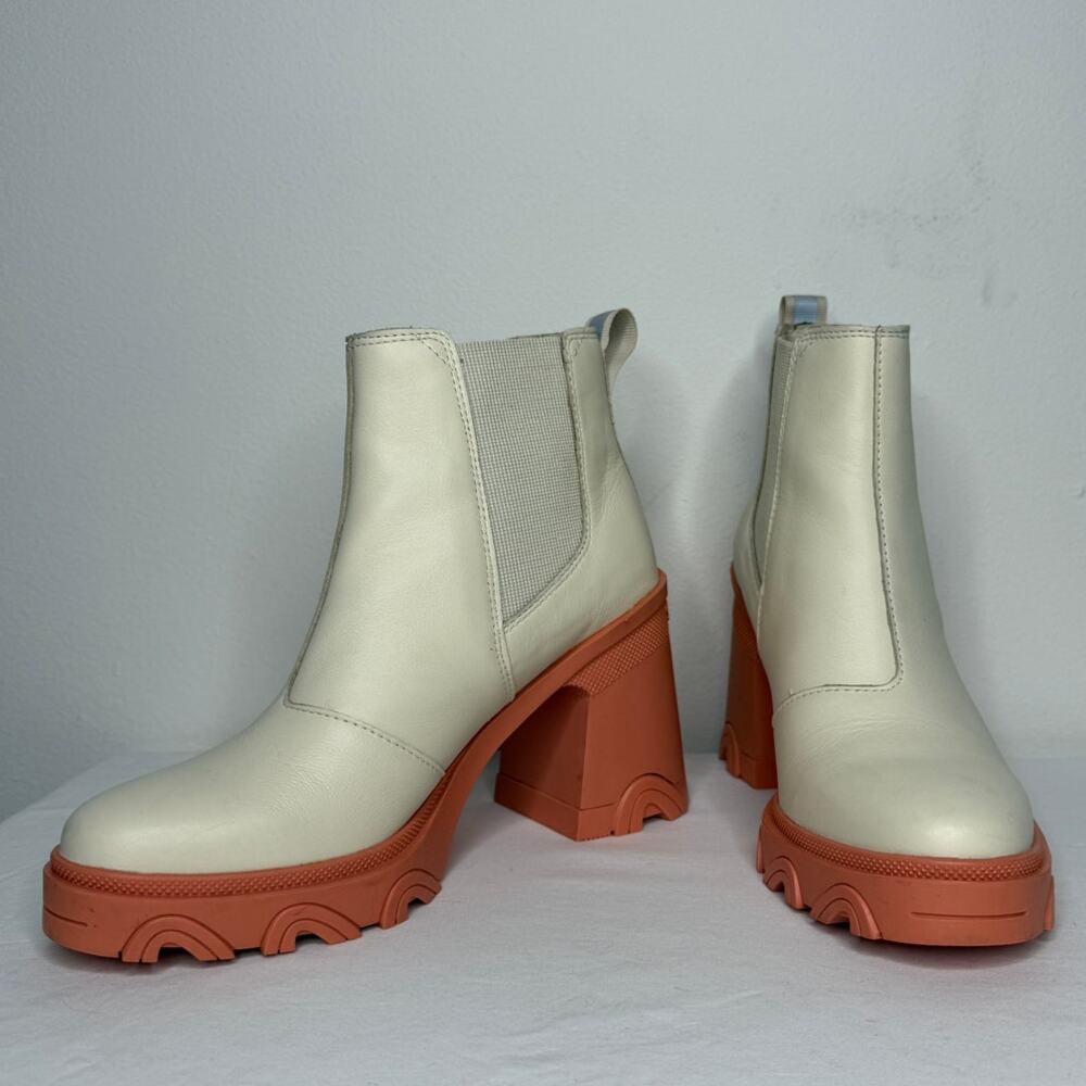 Sorel Brex Chelsea Boot Cream Leather Lug Platform Booties Spring Size 8 - Picture 3 of 12